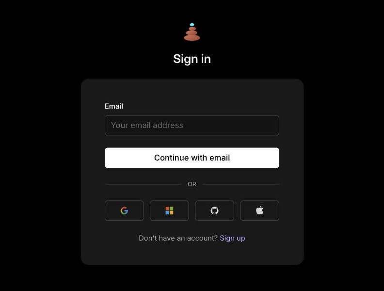 The OrsaStone sign-in page, with the OrsaStone cairn logo: an email field, a Continue with email button, and buttons for Google, Microsoft, GitHub and Apple.